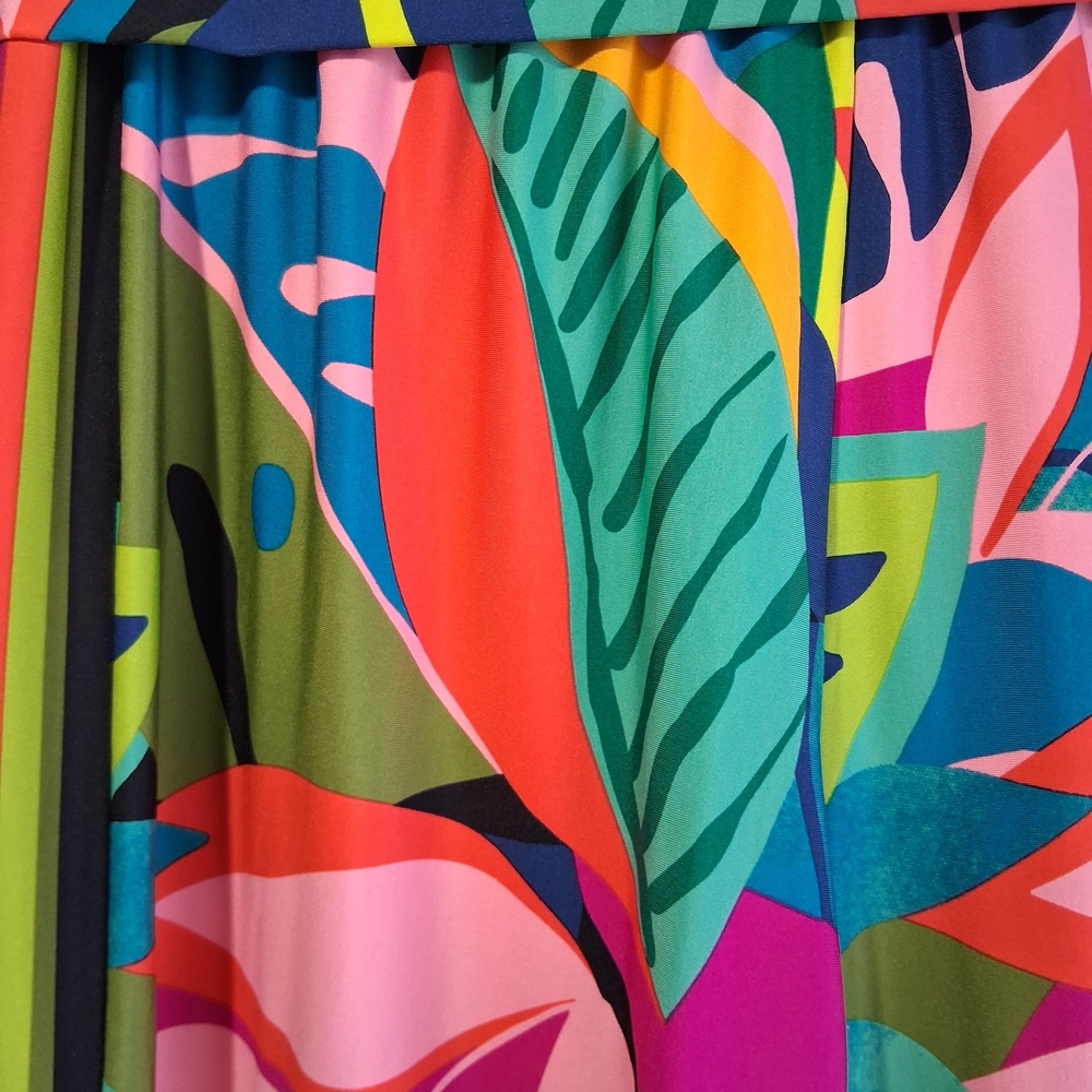 Trina Turk Jewel Tone Tropical Wide Leg Pants Sz. L Side Slits Resort Chic - Picture 3 of 12